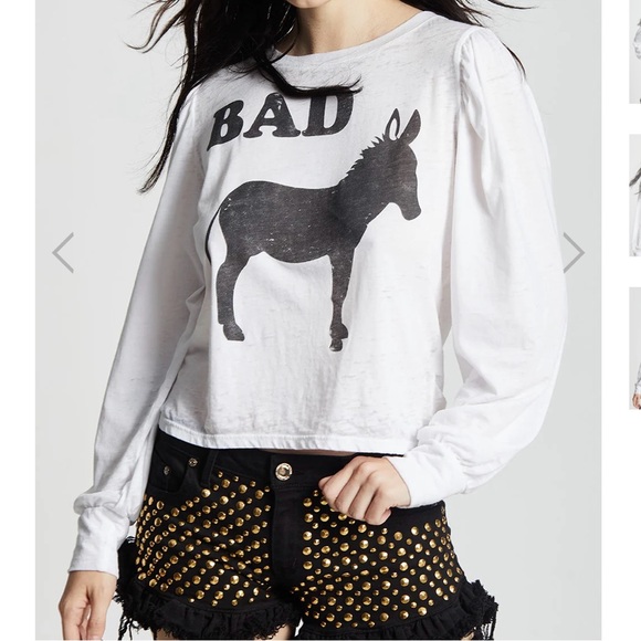 Recycled Karma Tops Bad Donkey Cropped Turtleneck Tee White Small Sweater New - Picture 12 of 12